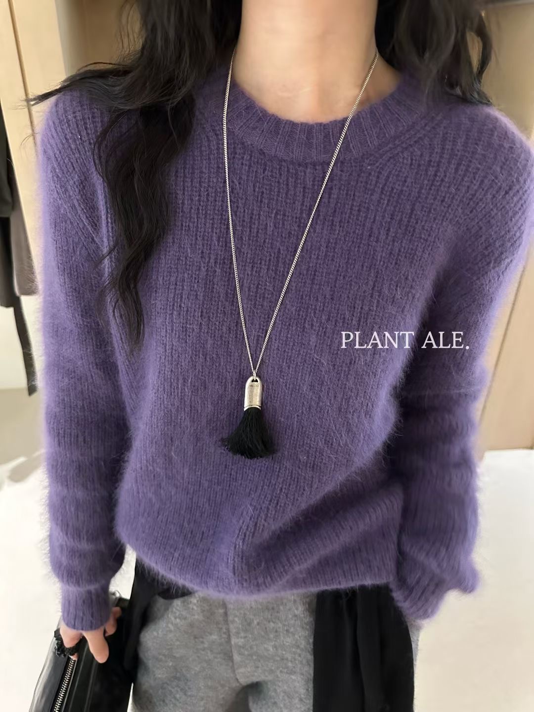 Plant ale 2025秋冬新款百搭显瘦圆领兔绒毛衣