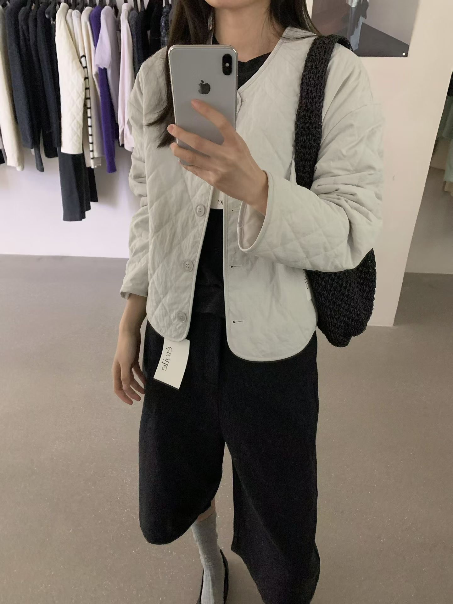 etoile 正版2025秋冬新款百搭显瘦圆领菱格纹棉服外套