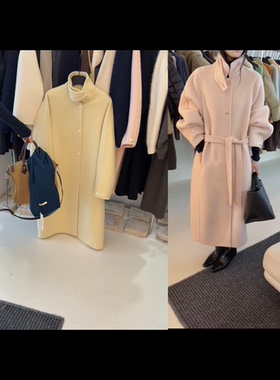 AMIDI 2025冬季新款韩系简约百搭立领长款腰带苏力羊毛大衣