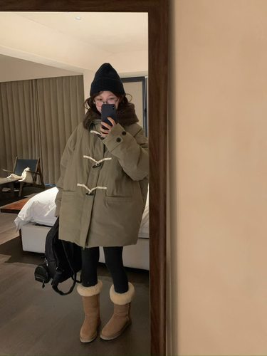 Montague 正品2025冬季新款韩系简约百搭连帽牛角扣羽绒服