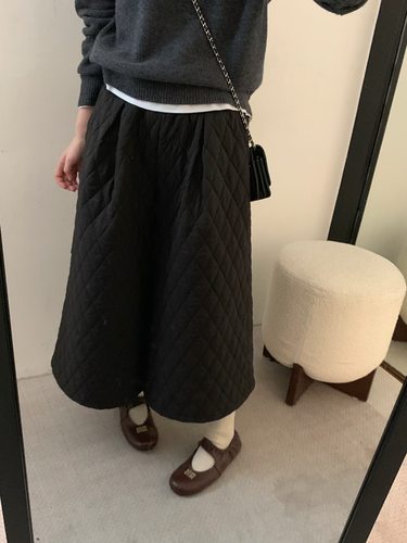 Dumpling 2025冬季新款韩系简约百搭松紧腰菱格夹棉半身裙