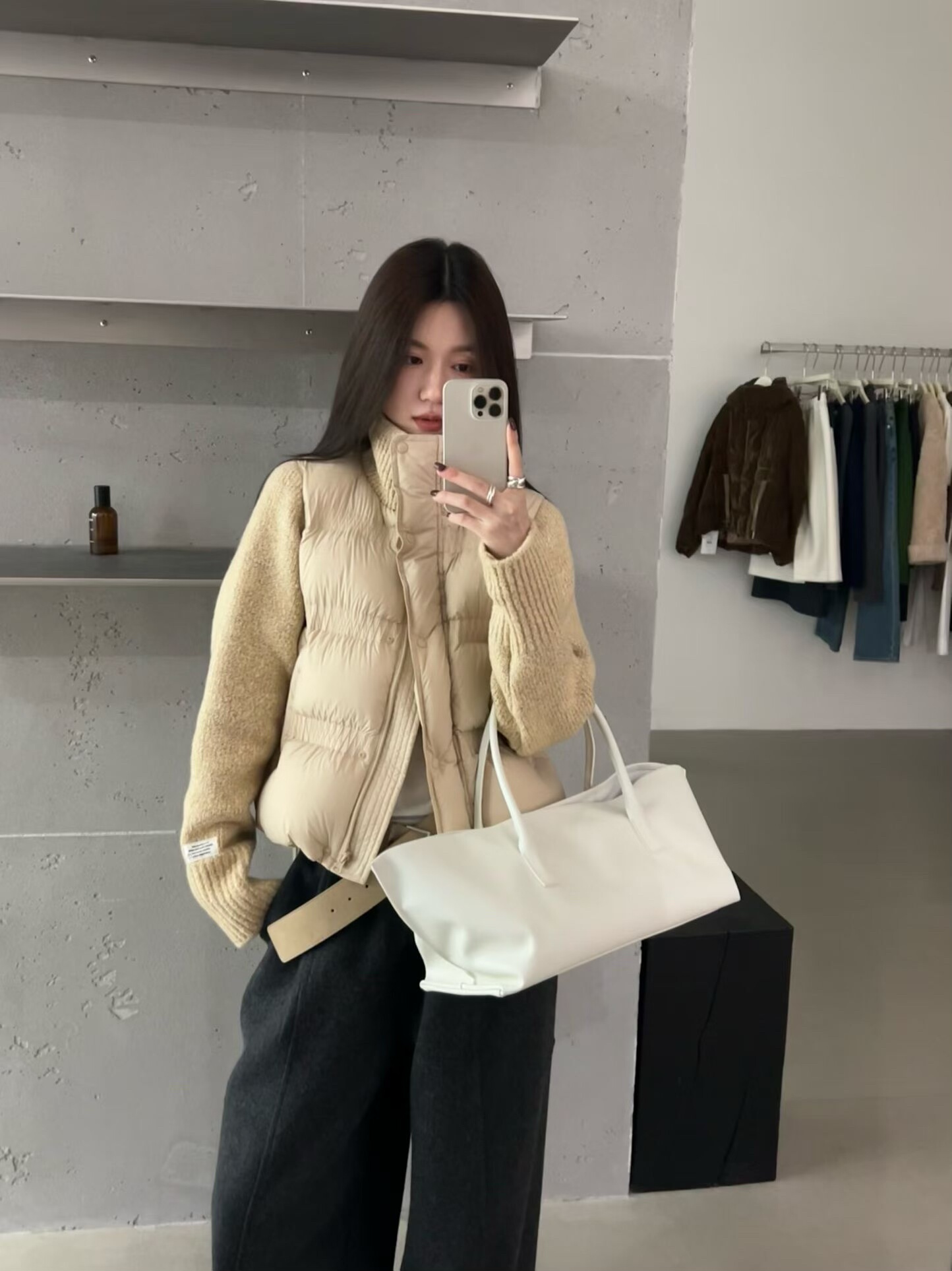 For you正品2025冬季新款韩系简约百搭立领拼羊毛拉链羽绒服