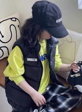 正品牌儿童羽绒服马甲短款2025秋冬白鸭绒加厚韩版字母印花男童