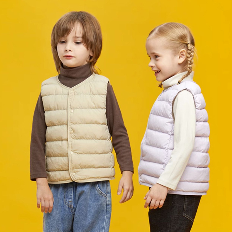 正品牌儿童羽绒服圆领内胆马甲90白鸭绒秋冬新款男女童轻薄无领