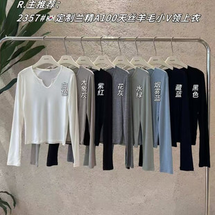 闰熙CECLLIA2357 洋气百搭t恤 7天丝羊毛小V领长袖 T恤上衣女25秋季