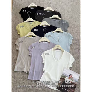 短袖 闰熙RUNXI5336 3正品 德绒气质U领小飞袖 上衣 T恤女26春夏新款