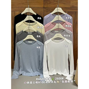 T恤打底衫 女春 6韩国定制天丝羊毛直角肩船型领长袖 闰熙runxi2600