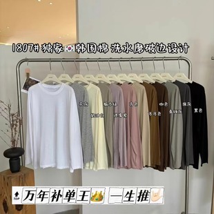 闰熙1807款宽松大版圆领长袖2023年秋冬现款百搭纯色女装时尚T恤