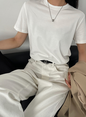 闰熙CECLLIA休闲精致上衣2024年新款百搭螺纹领口短袖T恤女3964-7