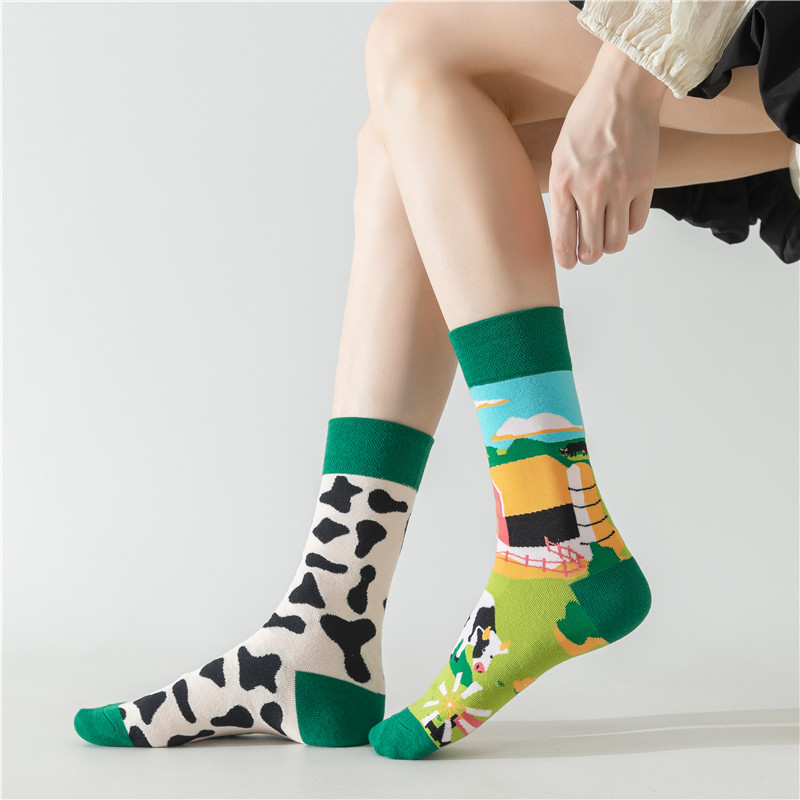 AB不对称袜子男女卡通动物街头