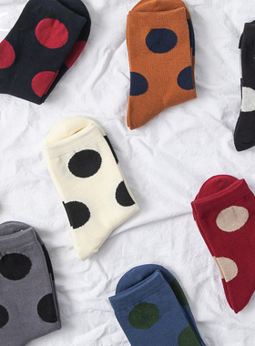 冬彩色大圆点袜子日系波点复古少女百搭学院透气棉运动个性长筒袜