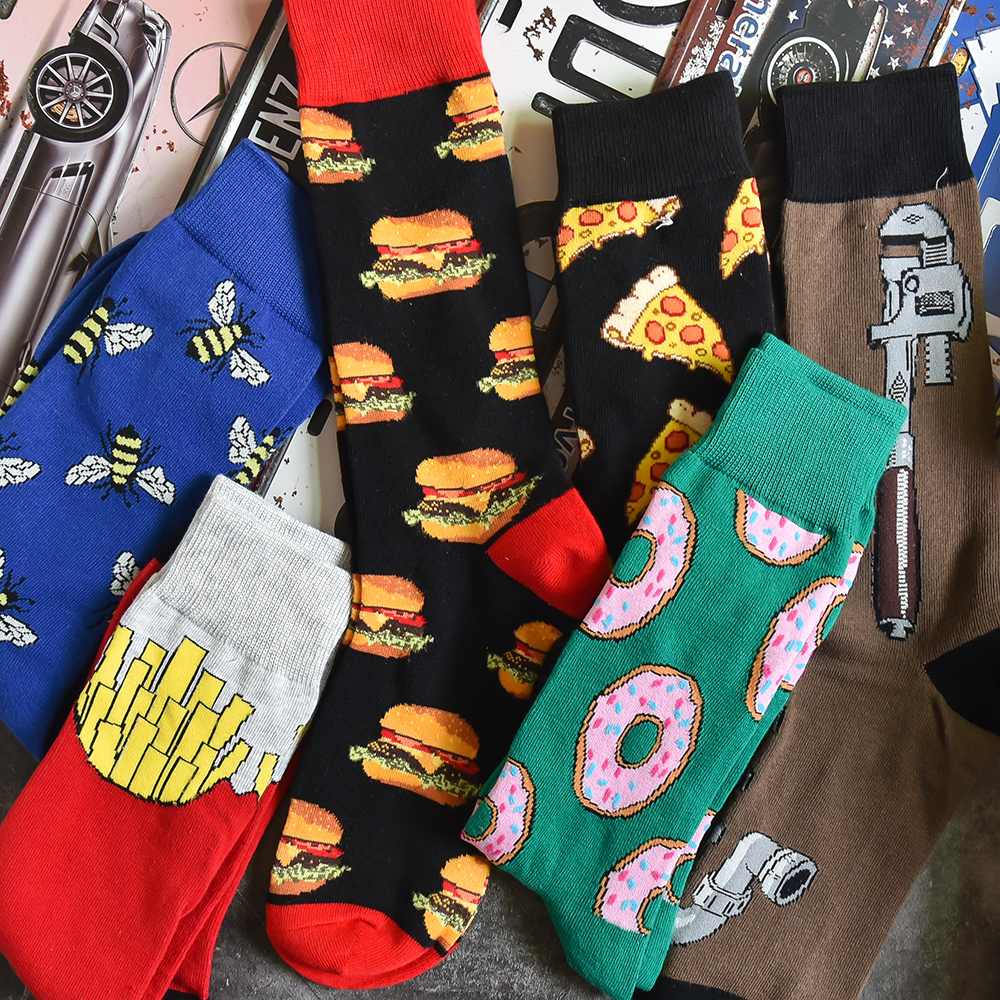 汉堡薯条甜甜圈图案潮袜子