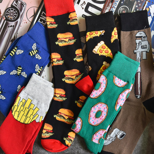汉堡薯条甜甜圈图案潮袜子