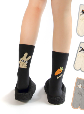 冬新可爱猫猫兔兔左右脚AB袜子女棉个性不对称百搭创意街头中筒袜