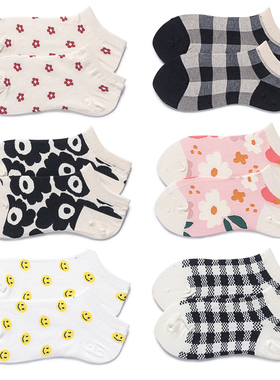 浅口低帮短筒袜可爱日系条纹格子花朵袜子女潮学院风百搭透气