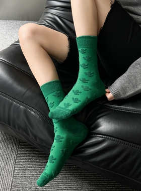 冬新反穿毛圈袜棉男女情侣ins潮街头透气运动中筒日系百搭花袜子