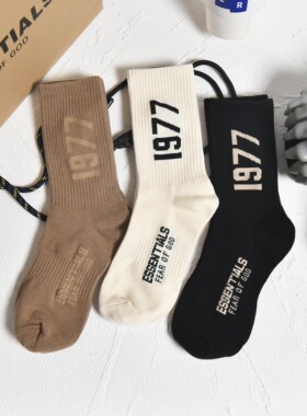 街头1977字母袜子复古运动百搭棉质欧美中筒袜ins潮男女长袜socks