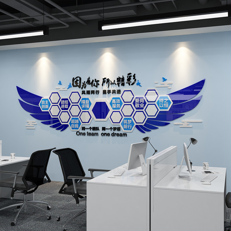 团队激励志3d立体墙贴纸企业文化墙办公室装饰公司照片墙背景布置