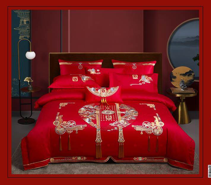 远梦婚庆床单四件套结婚床上用品六件套专柜同款龙凤有喜美满良缘