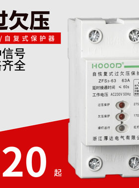 自动复位开关保护器单相220V延时合闸MV+MN过欠压保护器2P40A 63A