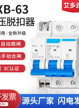 CHNT失压脱扣器2P63A家用自动跳闸NXB开关C45停电手动合闸断路器