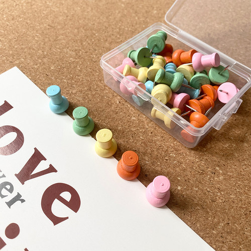 30个马卡龙色木质彩色工字钉软木板毛毡板照片墙装饰板报固定