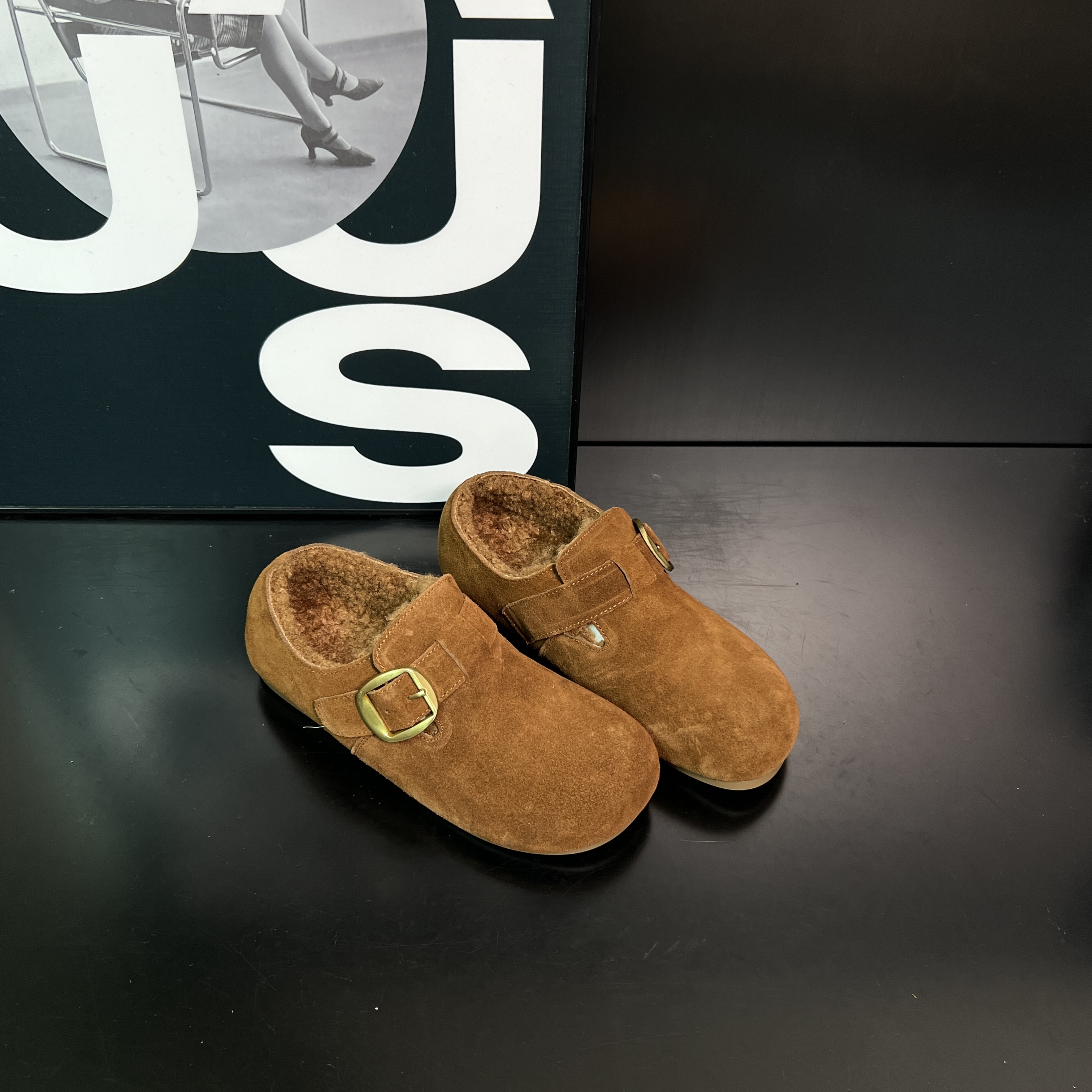 时尚保暖勃肯鞋加绒休闲一脚蹬复古2025新款皮带扣雪地鞋