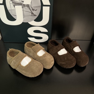 毛毛魔术贴拖鞋女款2025新款时尚玛丽珍雪地靴外穿保暖棉鞋懒人鞋