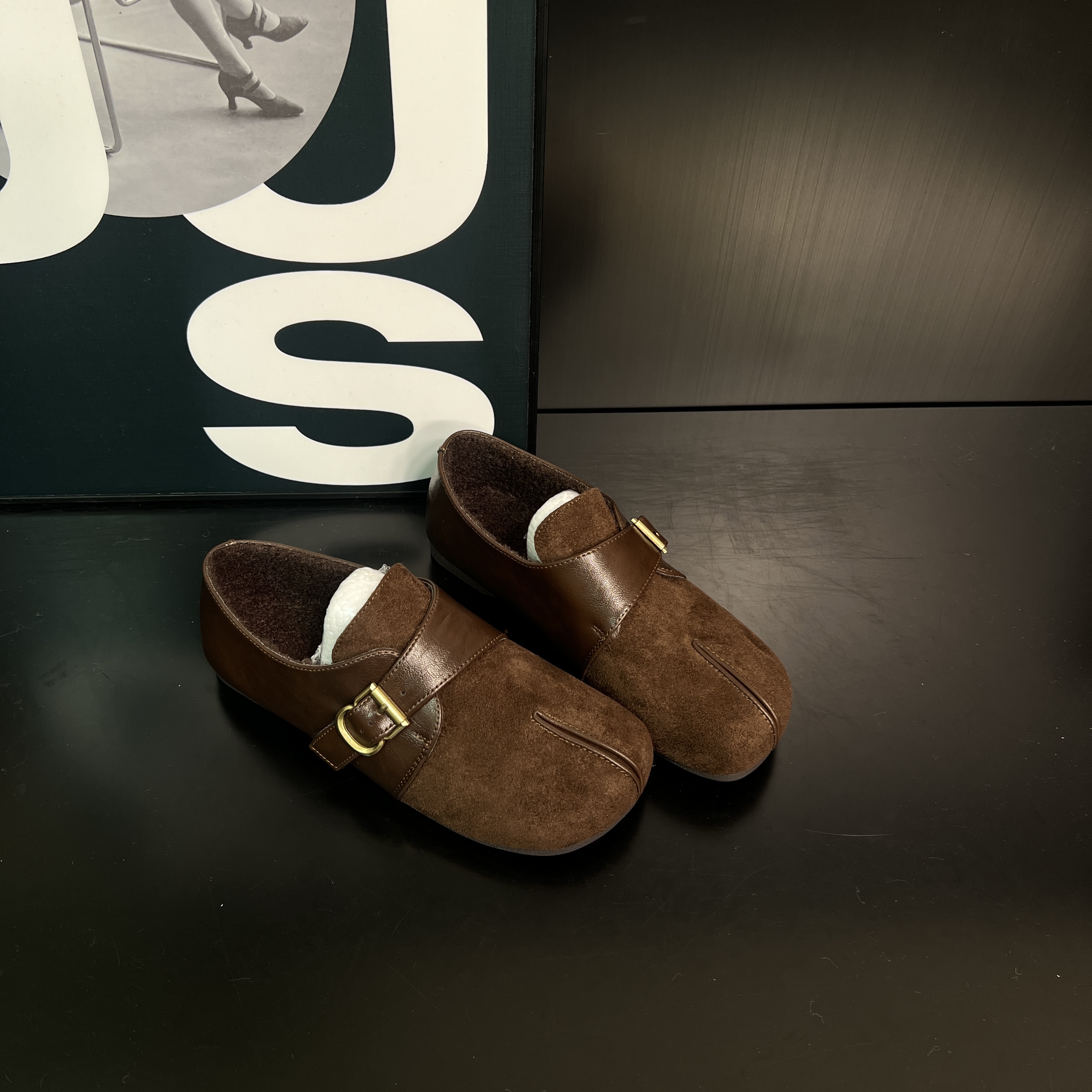 复古棕色系玛丽珍勃肯鞋女豹纹2025秋冬新款软底魔术贴棉鞋