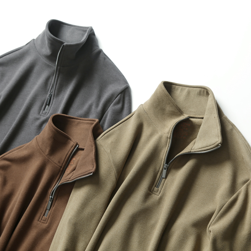 再生纤维混纺 手感超糯柔 外贸高端尾货男装立领打底衫套头卫衣男