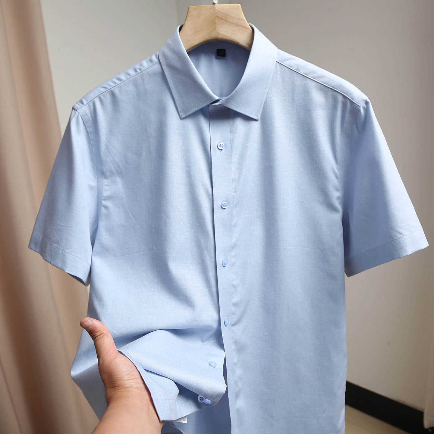 天丝亚麻混纺！一线外贸高端尾货男装夏季棉麻商务休闲短袖衬衫男