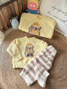 软糯抗静电保暖家居服套装 长裤 儿童秋冬加厚半边绒长袖 亲子款