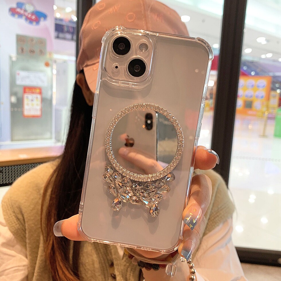 小红书带镜子适用苹果12手机壳iPhone17promax女x/xr透明14补妆13新款15高级感plus水钻新款16奢