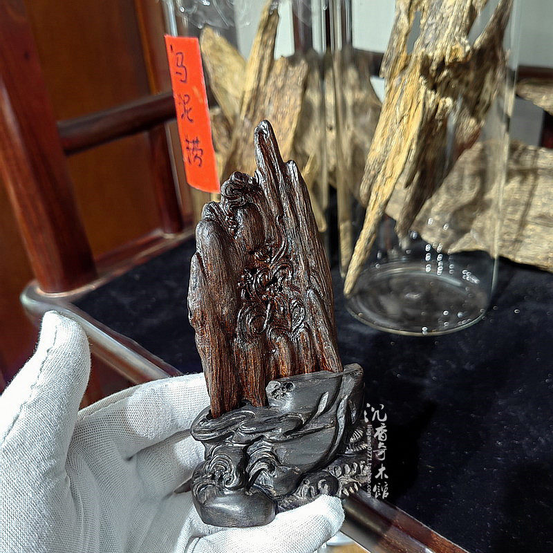 老惠安天然满油沉水沉香手工镂空雕兰花牌挂件收藏小摆件香韵醇厚