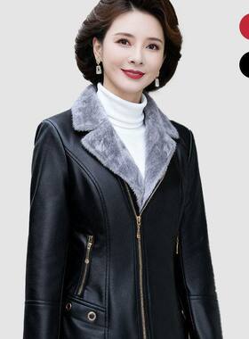 时尚加厚中老年现货加绒外套PU皮衣皮皮气质大码定制中长款妈妈