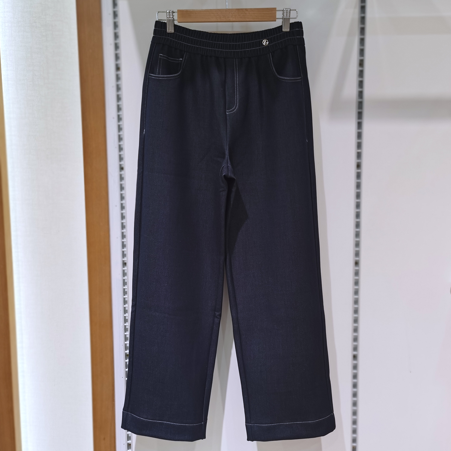 齐天乐855冬季中厚牛仔窄版阔腿裤女羊毛蚕丝大码显瘦直筒休闲裤