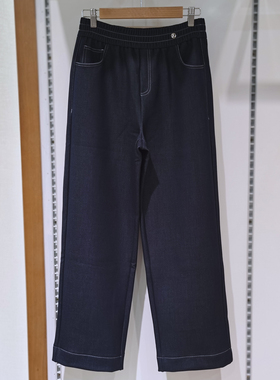 齐天乐855冬季中厚牛仔窄版阔腿裤女羊毛蚕丝大码显瘦直筒休闲裤