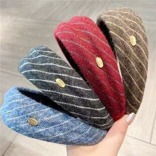 高颅顶针织宽边发箍女高级感日常外戴显脸小压发头箍气质发卡头饰