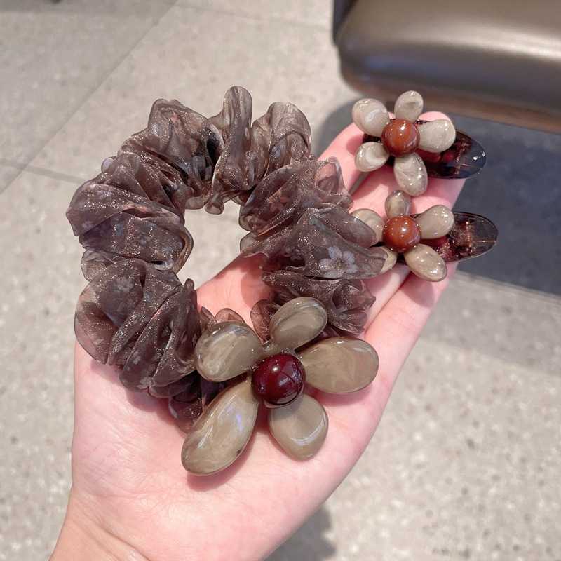 韩系碎花花朵大肠发圈女高级感