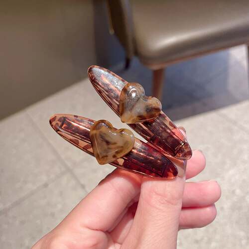 韩系爱心豹纹发夹女侧边刘海夹