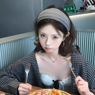 韩系简约灰色绒面宽边发箍女高颅顶日常外戴显脸小百搭头箍发饰女