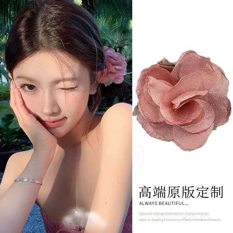 小众森系超炫立体花瓣花朵抓夹玫瑰花发夹马尾夹盘发夹侧边贝壳夹