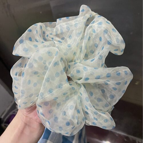 超大复古网纱蓝波点大肠圈小众