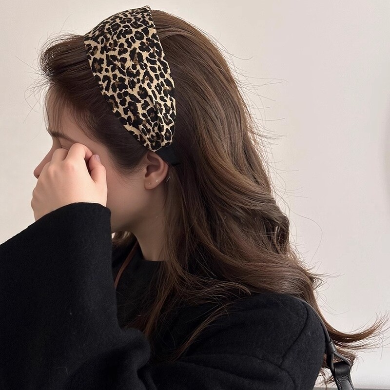 宽边豹纹发箍女秋冬季高级感时尚
