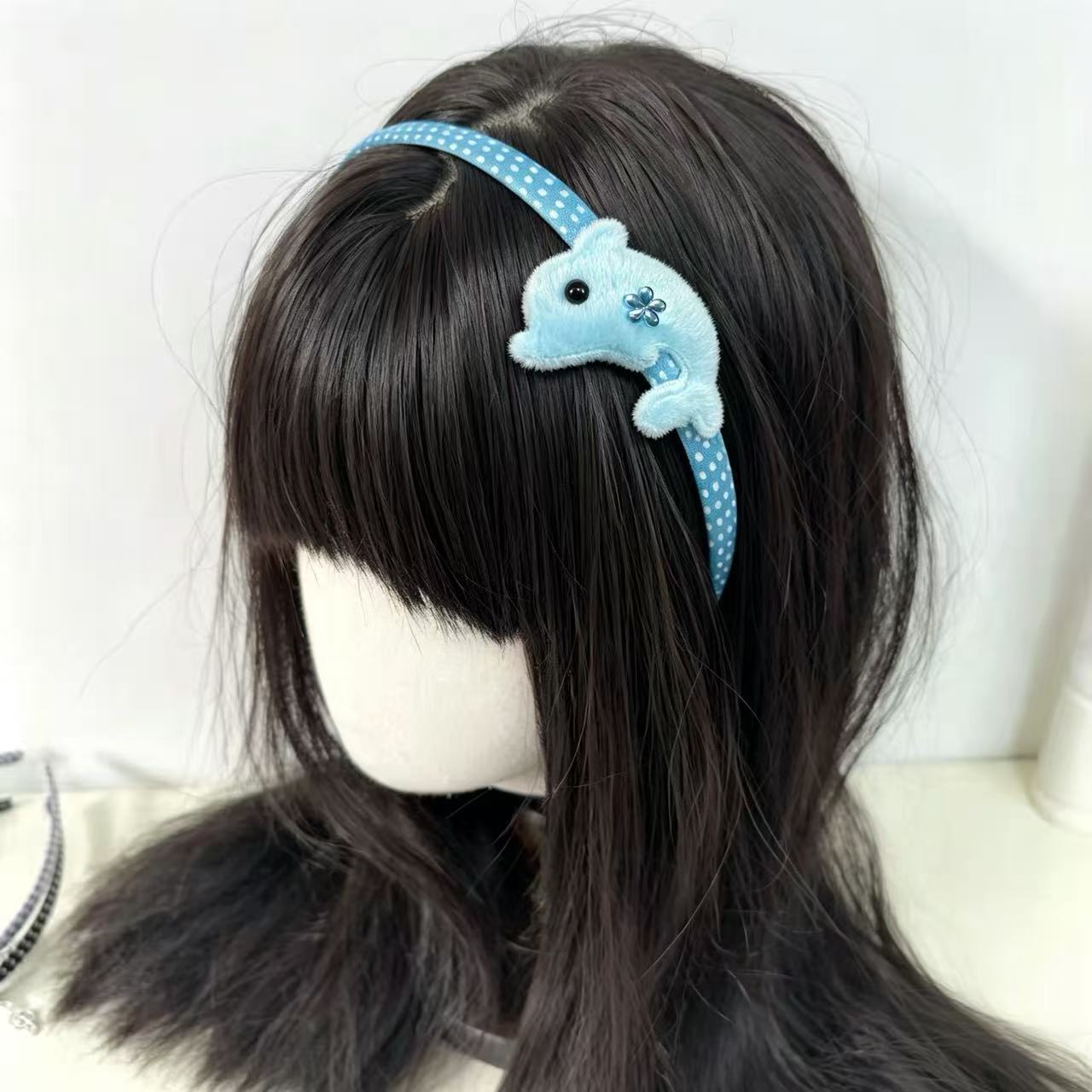 蓝色海洋可爱毛绒小海豚波点发箍