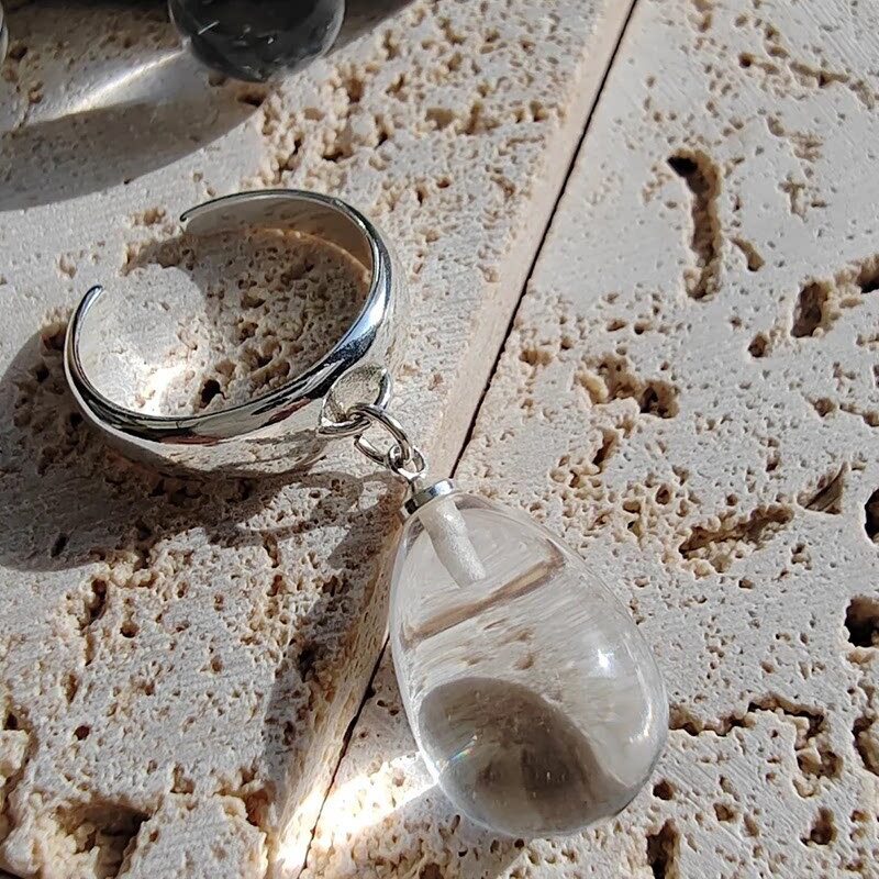 白水晶水滴吊坠戒指小众设计泪珠