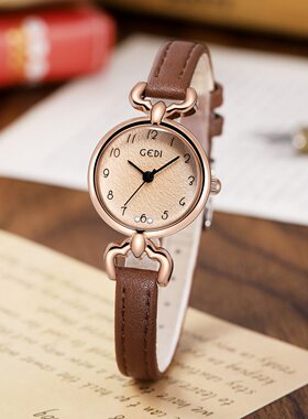 歌迪韩版小众女表简约轻薄火花纹小盘皮带表石英防水时尚女士手表
