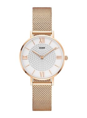 DOM腕表 新款时尚学生正品运动户外满天星皮带玫金网带手表女防水