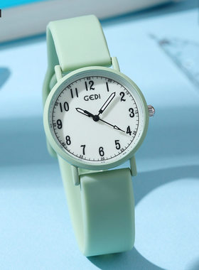 歌迪2025年夏季时尚硅胶防水学生简约高颜值糖果色石英考试手表女