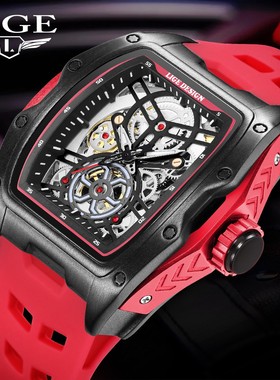 LIGE/跨境新款镂空酒桶型自动机械表个性大表盘男士手表腕表时尚